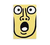 Surprised Face Poster Minimalist Cartoon Wall Art with Exaggerated Expression on Yellow Background Abstract Line Drawing Humor Print for Bathroom Dorm Or Office Quirky Fun Decor Gift 12x18inch Unframe