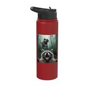 Surprised Raccoon Selfie with T Rex Dinosaur Funny Meme Stainless Steel Insulated Water Bottle