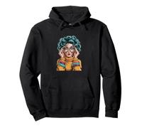 Surprised Woman Blue Hair Colorful Retro Round Pop Pullover Hoodie