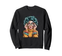 Surprised Woman Blue Hair Colorful Retro Round Pop Sweatshirt