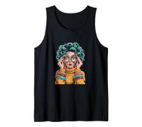 Surprised Woman Blue Hair Colorful Retro Round Pop Tank Top