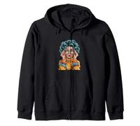 Surprised Woman Blue Hair Colorful Retro Round Pop Zip Hoodie