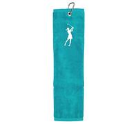 Surprizeshop NEW 2022 Lady Golfer Embroidered Terry Cotton Tri Fold Golf Towel. Aqua.