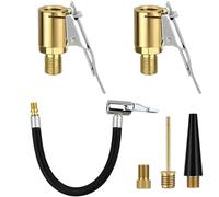 SurPse 6-Pair Presta Valve Adapter and Tyre Inflator Connector Set, 30cm Tyre Valve Extension Tube with Metal Press Handle, for Car, Bike and Sports Balls