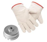 SurPse 64.5mm 14 Flutes Oil Filter Wrench Cap and 1 Pair Oil-Resistant Gloves, Universal Oil Filter Removal Tool for Select Vehicles