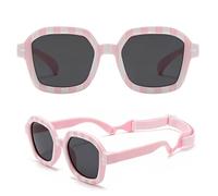 SurPse Baby Sunglasses with Strap, Pink Striped Polarised Sunglasses for Girls, Flexible Silicone Frame Toddler Sunglasses with UV400 Protection, Baby Holiday Essentials