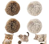 SurPse Cat Toys Balls - Rabbit Fur Ball Cat Toy for Indoor Cats, Catnip Infused Pom Poms, Interactive Kitten Toys, Brown & Grey, 4 Pack, 8cm