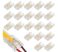 SurPse LED Strip Connectors 20-Pack 2 Pin 8mm LED Strip Connectors,Solderless Quick Fit Clips for COB & SMD LED Strips, 0-36V 5A Low Voltage LED Light Connectors, Clear PC Housing