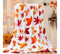 SurPse orange blanket,Autumn Blanket, Throw Blanket, 100x130cm Maple Leaf Flannel Blanket, Soft Cozy Lightweight All Season Orange Decorative Blankets for Sofa Bed Dorm