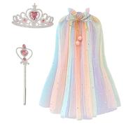 SurPse Princess Dress Set 3pcs, Sparkling Sequins & Tulle Cape for Halloween Costume, Carnival Birthday Party Cosplay Dress Up for Girls