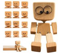 SurPse Shaking Wooden Man Figurine, Wooden Man with Wobbly Legs, Figure That Sways with 12Pcs Emoticon Magnetic, Handmade Wood Shake Auto Ornament, Fun Car Dashboard Accessories & Desk Deco