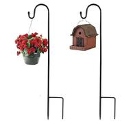 SURPZON 2 Pack Shepherds Crook Hooks, 30 inch Adjustable Height Shepherds with Base, Metal Garden Festoon Light Pole, Garden Border Hooks for Lanterns Lights, Plant Baskets, 4 Section Stitching
