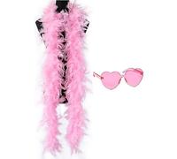 SURPZON Colorful Feather Boas, 6ft Feather Boa for Women for Dancing Wedding Party Cosplay Halloween,with Heart Rimless Sunglasses Pink