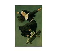 Surreal Art Poster of A Rebellious Nun on A Skateboard Canvas Poster Bedroom Decor Landscape Office Room Decor Gift 20x30inch(50x75cm)
