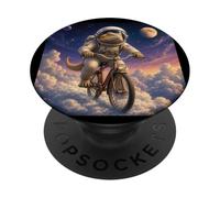 Surreal Astronaut Bearded Dragon Riding Bicycle PopSockets Adhesive PopGrip