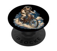 Surreal Astronaut Cat Riding Bicycle in Space PopSockets Adhesive PopGrip