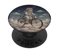 Surreal Astronaut Cat Riding Bicycle in Space PopSockets Adhesive PopGrip