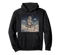 Surreal Astronaut Cat Riding Bicycle in Space Pullover Hoodie