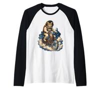 Surreal Astronaut Cat Riding Bicycle in Space Raglan Baseball Tee