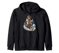 Surreal Astronaut Cat Riding Bicycle in Space Zip Hoodie