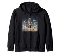Surreal Astronaut Cat Riding Bicycle in Space Zip Hoodie
