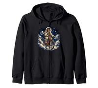 Surreal Astronaut Cat Riding Bicycle in Space Zip Hoodie