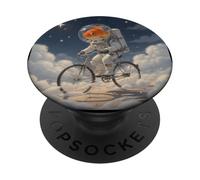 Surreal Astronaut Goldfish Riding Bicycle in Space PopSockets Adhesive PopGrip