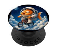 Surreal Astronaut Goldfish Riding Bicycle in Space PopSockets Adhesive PopGrip
