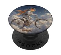 Surreal Astronaut Goldfish Riding Bicycle in Space PopSockets Adhesive PopGrip