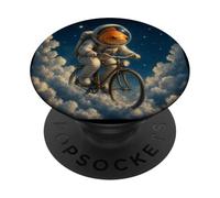 Surreal Astronaut Goldfish Riding Bicycle in Space PopSockets Adhesive PopGrip