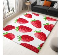 Surreal Cartoon Fruit Strawberry Rug for Boys and Girls - Short Pile Rugs Non Slip Machine Washable Area Carpet for Living Kitchen Playroom Classroom Bedroom - White 60 x 90 cm