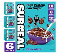 Surreal Chocolate Cereal - High Protein Cereal 6 Pack - Zero Sugar- Healthy Plant Based Cereal - High in Fibre - Low Carb - Gluten Free - Vegan - 18g of Protein, 0g of Sugar - 240g per Box