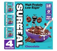 Surreal Chocolate - High Protein Cereal - Zero Sugar- Healthy Plant Based Cereal - High in Fibre - Low Carb - Gluten Free - Vegan - 18g of Protein, 0g of Sugar - 240g per Box - 4 Pack (4 x Chocolate)
