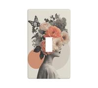 Surreal Collage Woman Flowers Head Light Switch Cover Decorative Single Toggle 1 Gang Wall Plate for Kitchen Farmhouse Bedroom Bathroom Art Decor