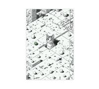 Surreal Curious Cat Geometric World Canvas Poster Bedroom Decor Landscape Office Room Decor Gift 12"L X 18"W