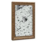 Surreal Curious Cat Geometric World Canvas Poster Bedroom Decor Landscape Office Room Decor Gift 24"L X 36"W