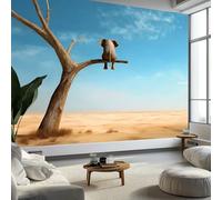 Surreal Desert Branches Baby Elephant Wallpaper for Living Room Sky Blue Wall Mural Art for Bedroom Decoration Poster - Non-Woven Premium Art Print Fleece Photo Wallpaper 250 x 175 cm