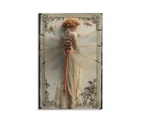 Surreal Dragonfly Woman Canvas Wall Art Vintage Style Fantasy Portrait Poster with Insect Wings And Retro Dress for Bedroom Studio Lounge Gallery Dreamlike Decor Gift 24x36inch(60x90cm) Unframed