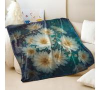 Surreal Dreamy Floral Printed Flannel Blanket, Elegant Ethereal Pure White Flower Throw Blanket for Cozy Bedroom & Sofa Use (02,180x200cm)