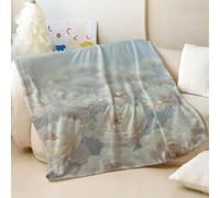 Surreal Dreamy Floral Printed Flannel Blanket, Elegant Ethereal Pure White Flower Throw Blanket for Cozy Bedroom & Sofa Use (01,180x200cm)