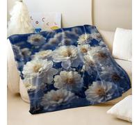 Surreal Dreamy Floral Printed Flannel Blanket, Elegant Ethereal Pure White Flower Throw Blanket for Cozy Bedroom & Sofa Use (04,200x200cm)