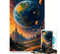 Surreal Earth Landscape with Planets 1000 Pieces Jigsaw Puzzles for Teenagers Cognitive Toy Gentle Leisure Pattern Assembly Fine Art Piece (38x26cm)