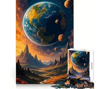 Surreal Earth Landscape with Planets Teenager Jigsaw Puzzles 1000 Pieces Memory Boost Home Activity Pattern Assembly Perfect Present (50x75cm)