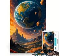 Surreal Earth Landscape with Planets Teenager Jigsaw Puzzles 1000 Pieces Memory Boost Home Activity Pattern Assembly Perfect Present (50x75cm)