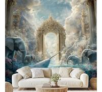 Surreal Elephant Whale Sea Heaven Mural Luxury European Arch Roman Columns Wallpaper 300x210 cm Fansty Cloud Birds Wall Decals Peel and Stick Wall Art for Bedroom Bathroom Stickers Home Decor Wf6g