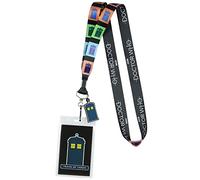 Surreal Entertainment Doctor Who Lanyard ID Badge Holder Pop Art Travel By Tardis Lanyard w/ Rubber Charm, Black, One Size