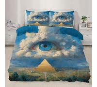 Surreal Eye Bedding Set Single Mystical Pyramid Duvet Cover Ancient City-State Comforter Cover Retro City Architecture Comforter Set with Zipper Ties for Bedroom