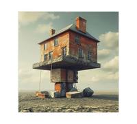 Surreal Floating Houses - Minimalist Desert Architectural Art Canvas Poster Bedroom Decor Landscape Office Room Decor Gift 24" L X 24" W