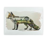 Surreal Fox Glass Worktop Protector - Landscapes & Countryside Animals Gifts - Smooth Kitchen Chopping/Cutting Board Worktop Saver with Non-Slip Feet 39cm x 28.5cm (15" x 11")
