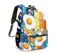 Surreal Fried Egg Cityscape 16 Inch Backpack Vibrant Cartoon Print Urban School Bag for Kids & Adults (02)